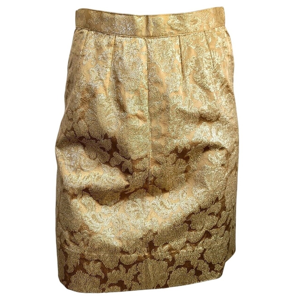 Vintage 60s Gold Metallic Brocade Floral Damask Skirt Talon‎ Zipper High Waist